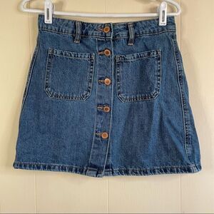 Bershka Retro Denim Front Button A-Line Mini Skirt